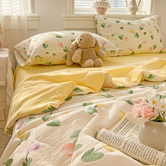 91家纺网 家纺一手货源 找家纺 花伞家居 2026新款皱皱双层纱夏被夏凉被空调被四件套 夏被-彩色郁金香