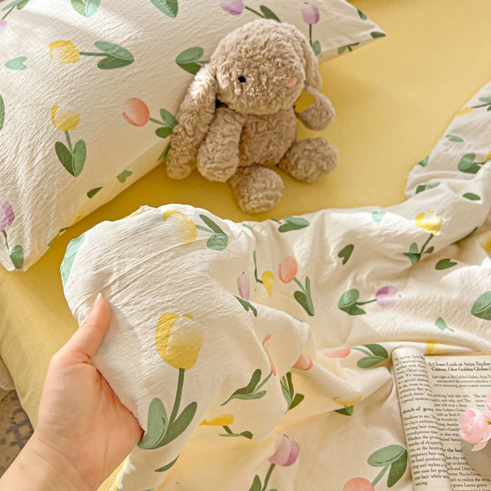 91家纺网 家纺一手货源 找家纺 花伞家居 2026新款皱皱双层纱夏被夏凉被空调被四件套 夏被-彩色郁金香