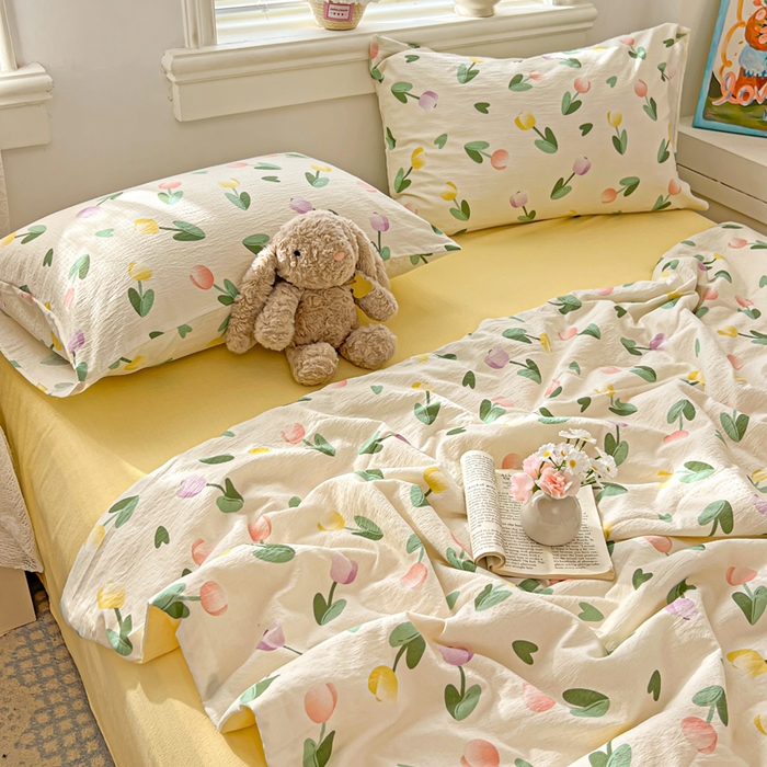 91家纺网 家纺一手货源 找家纺 花伞家居 2026新款皱皱双层纱夏被夏凉被空调被四件套 夏被-彩色郁金香