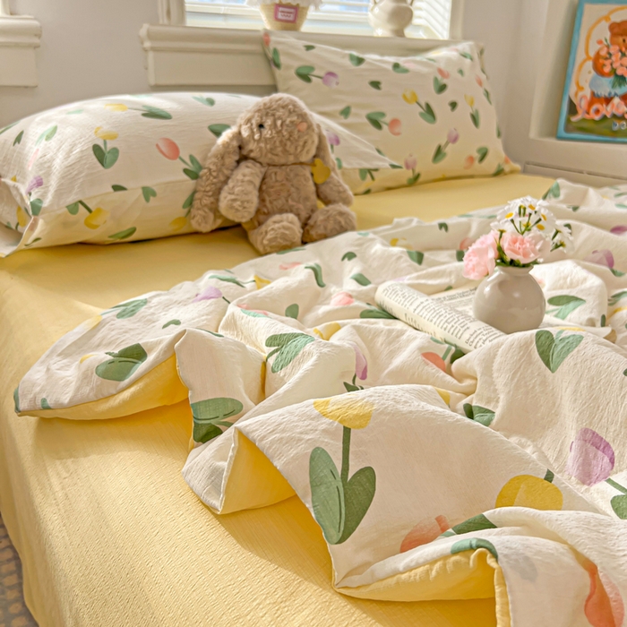 91家纺网 家纺一手货源 找家纺 花伞家居 2026新款皱皱双层纱夏被夏凉被空调被四件套 夏被-彩色郁金香