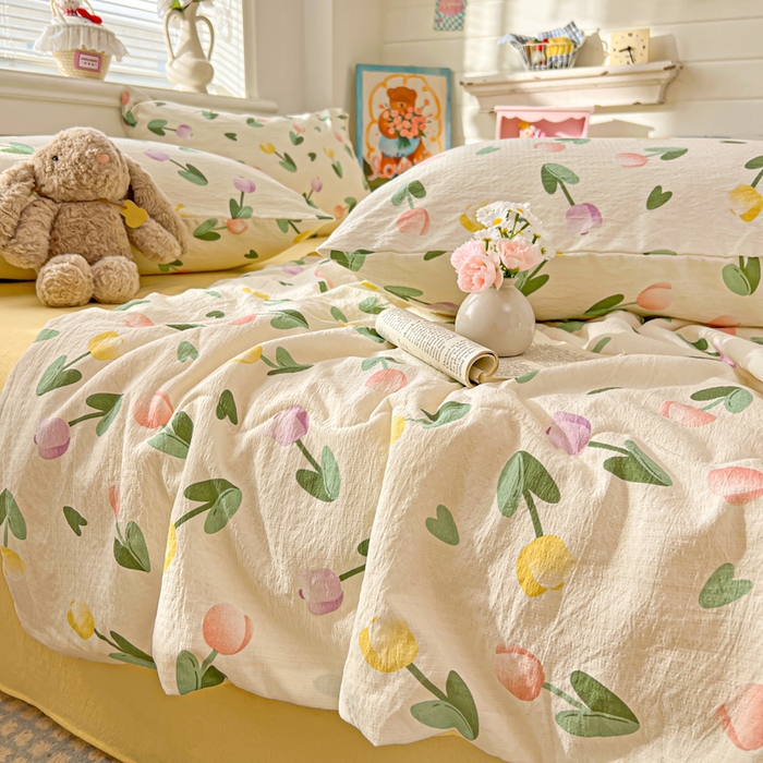 91家纺网 家纺一手货源 找家纺 花伞家居 2026新款皱皱双层纱夏被夏凉被空调被四件套 夏被-彩色郁金香