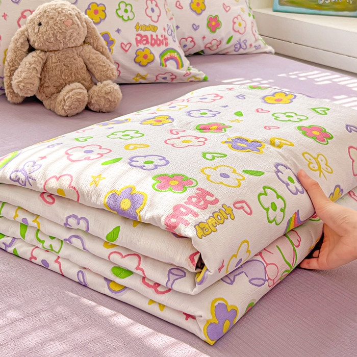 花伞家居 2026新款皱皱双层纱夏被夏凉被空调被四件套 夏被-花匠兔