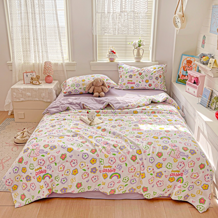 91家纺网 家纺一手货源 找家纺 花伞家居 2026新款皱皱双层纱夏被夏凉被空调被四件套 夏被-花匠兔