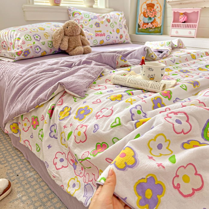 91家纺网 家纺一手货源 找家纺 花伞家居 2026新款皱皱双层纱夏被夏凉被空调被四件套 夏被-花匠兔