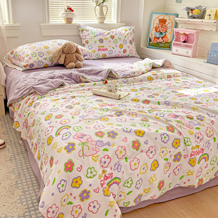 91家纺网 家纺一手货源 找家纺 花伞家居 2026新款皱皱双层纱夏被夏凉被空调被四件套 夏被-花匠兔