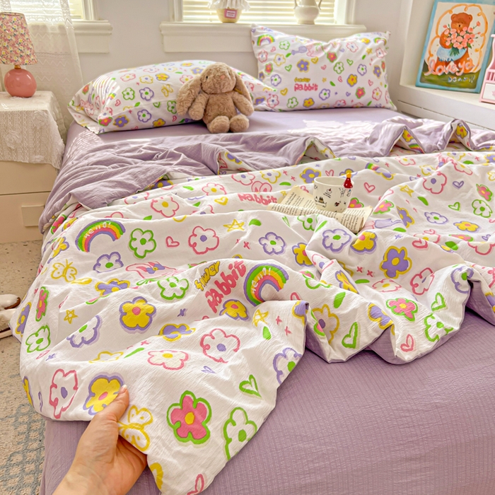 91家纺网 家纺一手货源 找家纺 花伞家居 2026新款皱皱双层纱夏被夏凉被空调被四件套 夏被-花匠兔