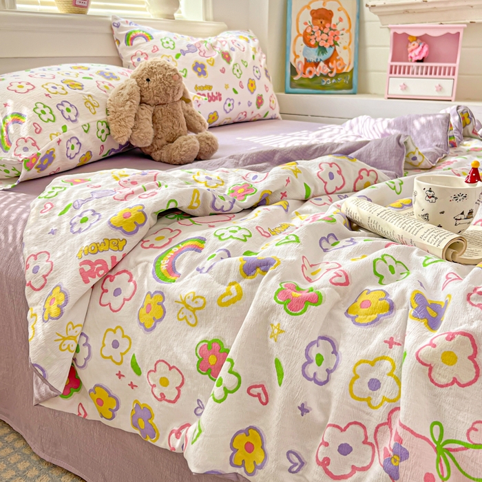 91家纺网 家纺一手货源 找家纺 花伞家居 2026新款皱皱双层纱夏被夏凉被空调被四件套 夏被-花匠兔