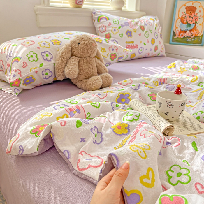 91家纺网 家纺一手货源 找家纺 花伞家居 2026新款皱皱双层纱夏被夏凉被空调被四件套 夏被-花匠兔