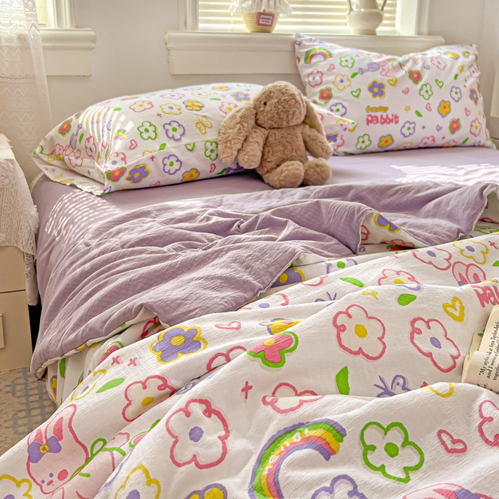 91家纺网 家纺一手货源 找家纺 花伞家居 2026新款皱皱双层纱夏被夏凉被空调被四件套 夏被-花匠兔