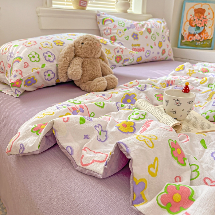 91家纺网 家纺一手货源 找家纺 花伞家居 2026新款皱皱双层纱夏被夏凉被空调被四件套 夏被-花匠兔