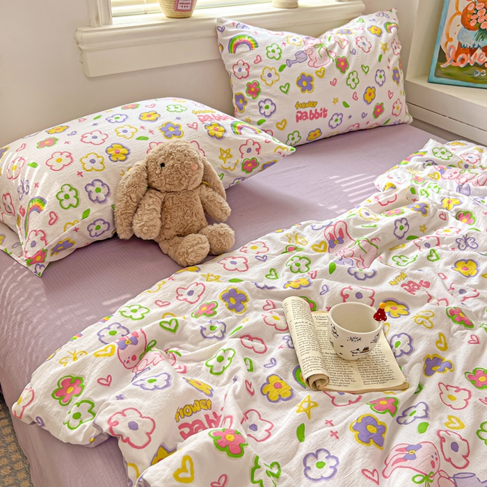 91家纺网 家纺一手货源 找家纺 花伞家居 2026新款皱皱双层纱夏被夏凉被空调被四件套 夏被-花匠兔