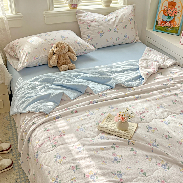 91家纺网 家纺一手货源 找家纺 花伞家居 2026新款皱皱双层纱夏被夏凉被空调被四件套 夏被-锦朵