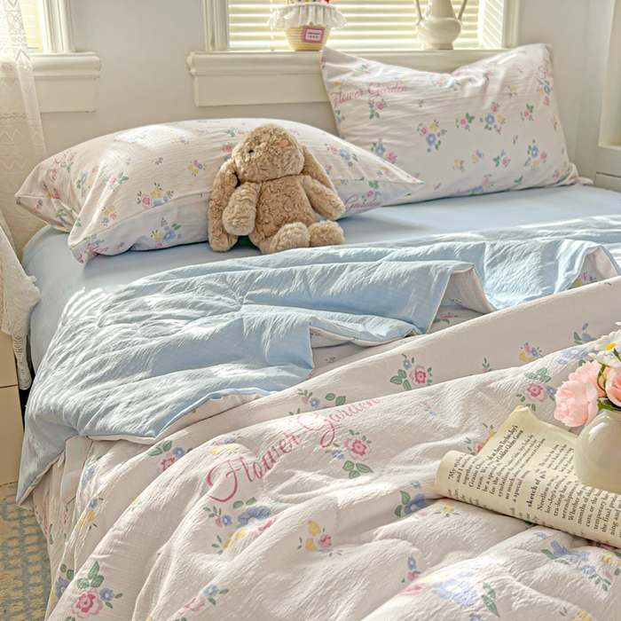 91家纺网 家纺一手货源 找家纺 花伞家居 2026新款皱皱双层纱夏被夏凉被空调被四件套 夏被-锦朵