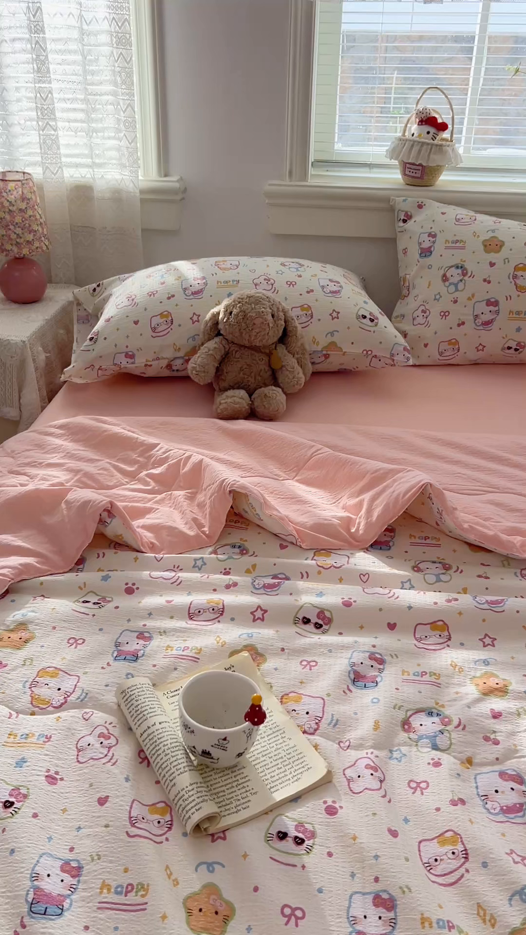 91家纺网 家纺一手货源 找家纺 花伞家居 2026新款皱皱双层纱夏被夏凉被空调被四件套 夏被-快乐小猫