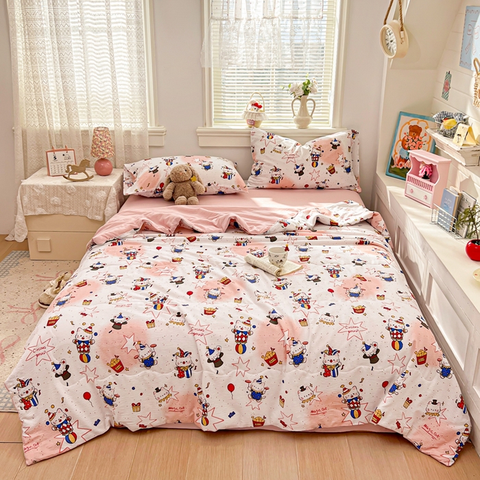 91家纺网 家纺一手货源 找家纺 花伞家居 2026新款皱皱双层纱夏被夏凉被空调被四件套 夏被-马戏团