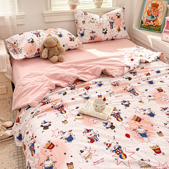 91家纺网 家纺一手货源 找家纺 花伞家居 2026新款皱皱双层纱夏被夏凉被空调被四件套 夏被-马戏团