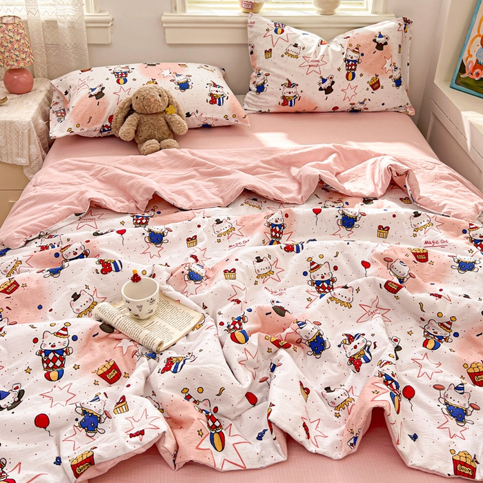 91家纺网 家纺一手货源 找家纺 花伞家居 2026新款皱皱双层纱夏被夏凉被空调被四件套 夏被-马戏团