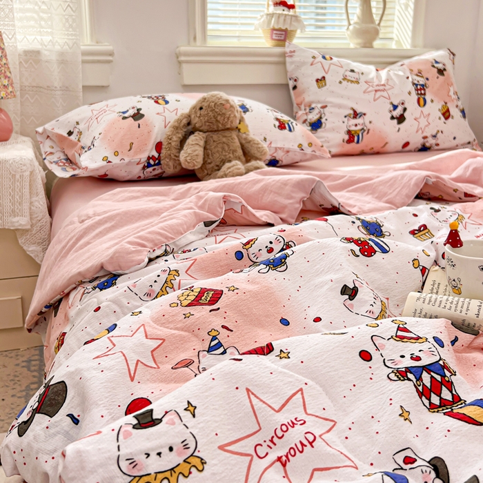 91家纺网 家纺一手货源 找家纺 花伞家居 2026新款皱皱双层纱夏被夏凉被空调被四件套 夏被-马戏团