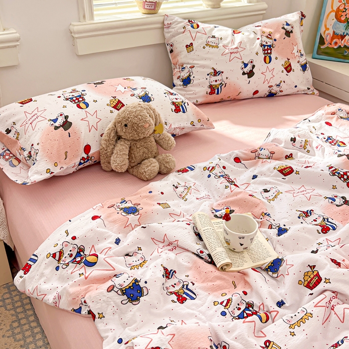 91家纺网 家纺一手货源 找家纺 花伞家居 2026新款皱皱双层纱夏被夏凉被空调被四件套 夏被-马戏团