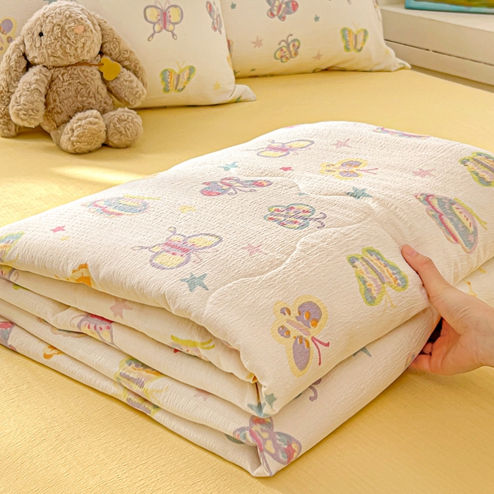 花伞家居 2026新款皱皱双层纱夏被夏凉被空调被四件套 夏被-童年蝴蝶