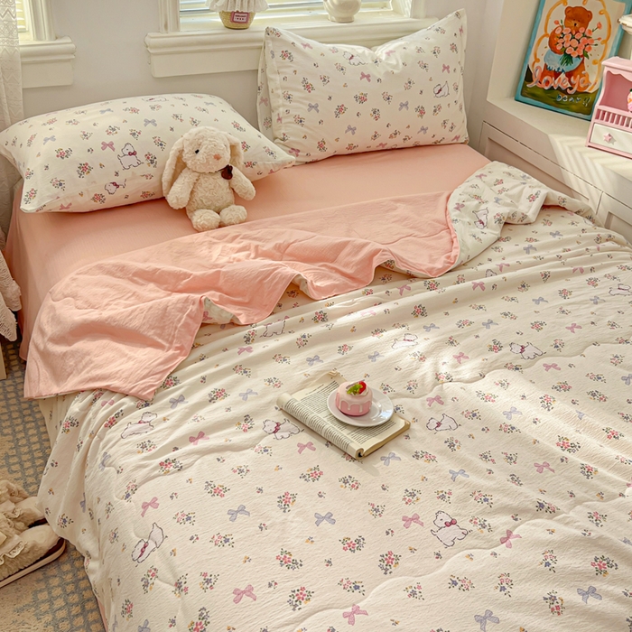 91家纺网 家纺一手货源 找家纺 花伞家居 2026新款皱皱双层纱夏被夏凉被空调被四件套 夏被-新气场