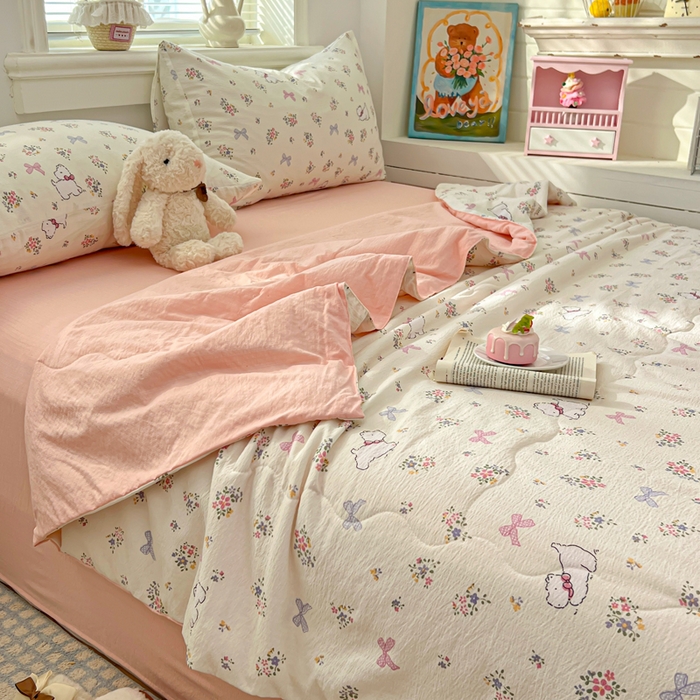 91家纺网 家纺一手货源 找家纺 花伞家居 2026新款皱皱双层纱夏被夏凉被空调被四件套 夏被-新气场