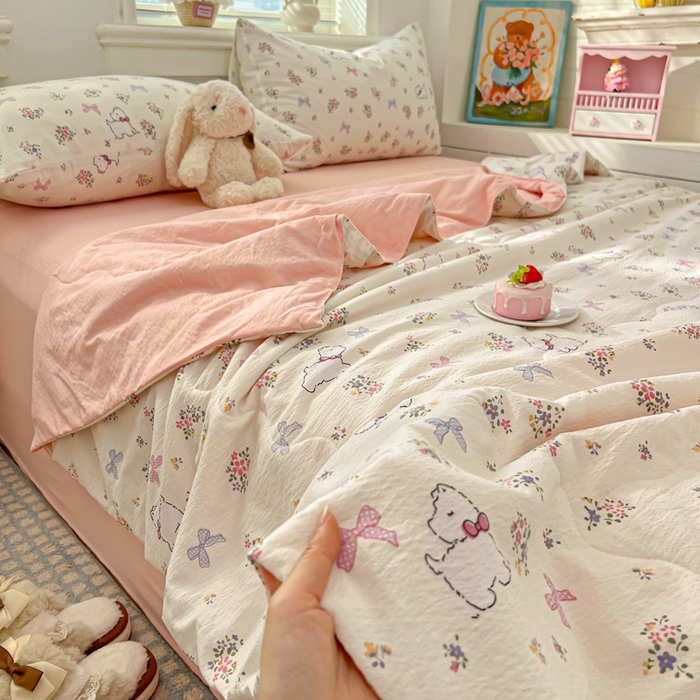 91家纺网 家纺一手货源 找家纺 花伞家居 2026新款皱皱双层纱夏被夏凉被空调被四件套 夏被-新气场