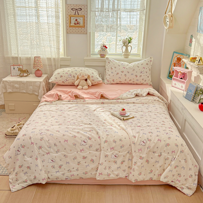 91家纺网 家纺一手货源 找家纺 花伞家居 2026新款皱皱双层纱夏被夏凉被空调被四件套 夏被-新气场