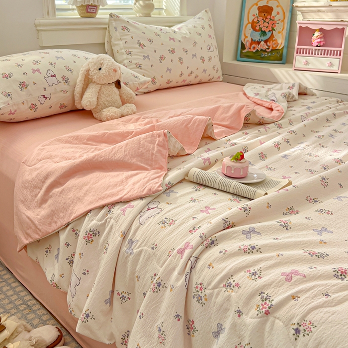 91家纺网 家纺一手货源 找家纺 花伞家居 2026新款皱皱双层纱夏被夏凉被空调被四件套 夏被-新气场