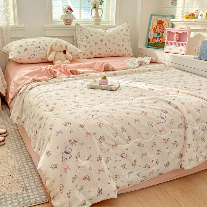 91家纺网 家纺一手货源 找家纺 花伞家居 2026新款皱皱双层纱夏被夏凉被空调被四件套 夏被-新气场