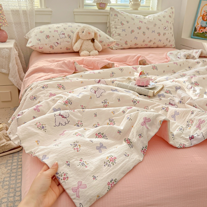 91家纺网 家纺一手货源 找家纺 花伞家居 2026新款皱皱双层纱夏被夏凉被空调被四件套 夏被-新气场