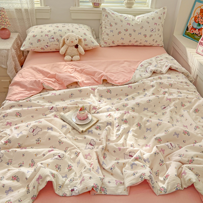 91家纺网 家纺一手货源 找家纺 花伞家居 2026新款皱皱双层纱夏被夏凉被空调被四件套 夏被-新气场