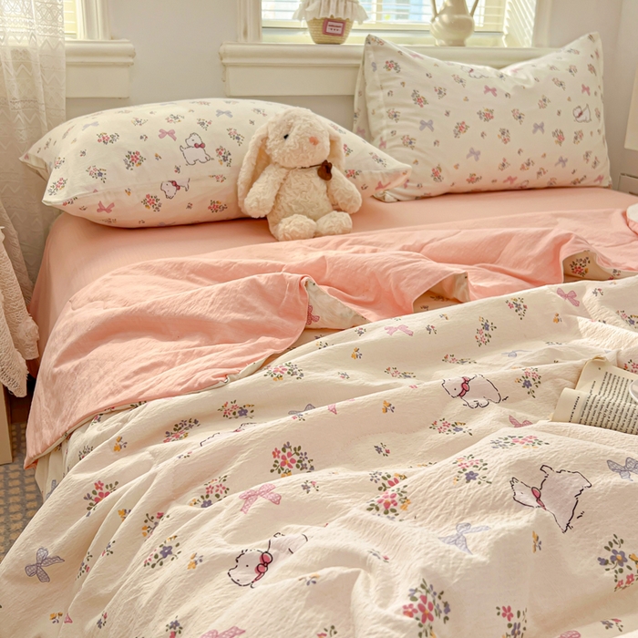 91家纺网 家纺一手货源 找家纺 花伞家居 2026新款皱皱双层纱夏被夏凉被空调被四件套 夏被-新气场