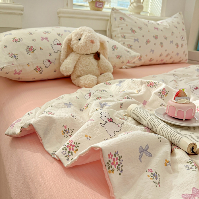 91家纺网 家纺一手货源 找家纺 花伞家居 2026新款皱皱双层纱夏被夏凉被空调被四件套 夏被-新气场