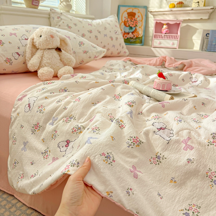 91家纺网 家纺一手货源 找家纺 花伞家居 2026新款皱皱双层纱夏被夏凉被空调被四件套 夏被-新气场