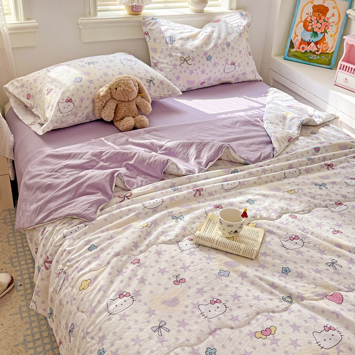 91家纺网 家纺一手货源 找家纺 花伞家居 2026新款皱皱双层纱夏被夏凉被空调被四件套 夏被-星星猫