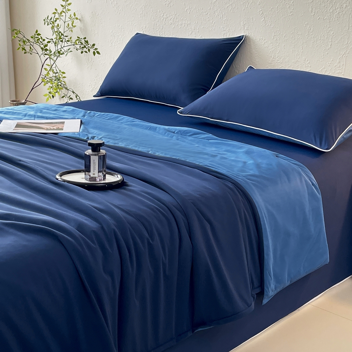 91家纺网 家纺一手货源 找家纺 色鬼布艺高端家居主号 2026新款深睡双面凉感控温被夏被夏凉被空调被现货现发3.0 深睡蓝