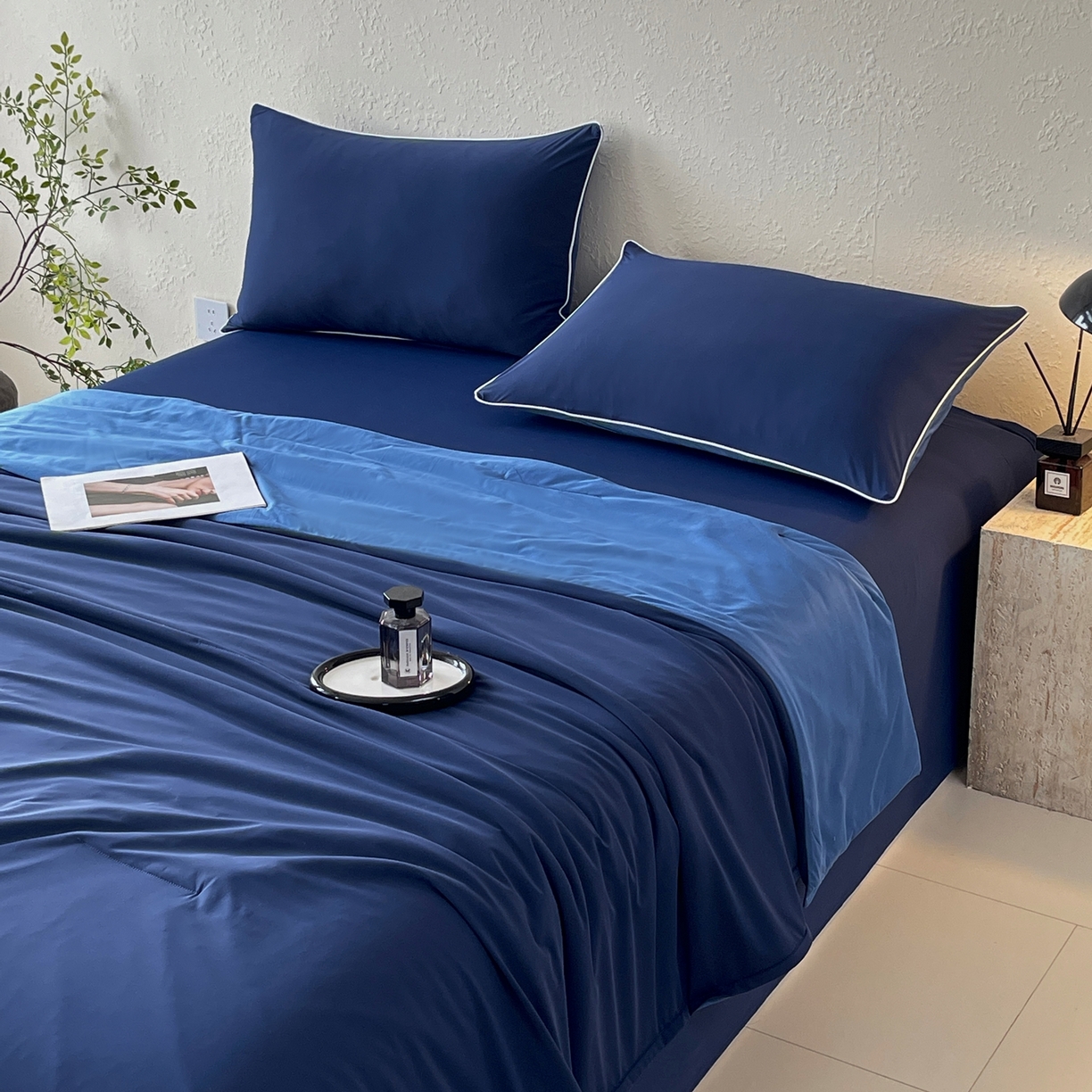 91家纺网 家纺一手货源 找家纺 色鬼布艺高端家居主号 2026新款深睡双面凉感控温被夏被夏凉被空调被现货现发3.0 深睡蓝