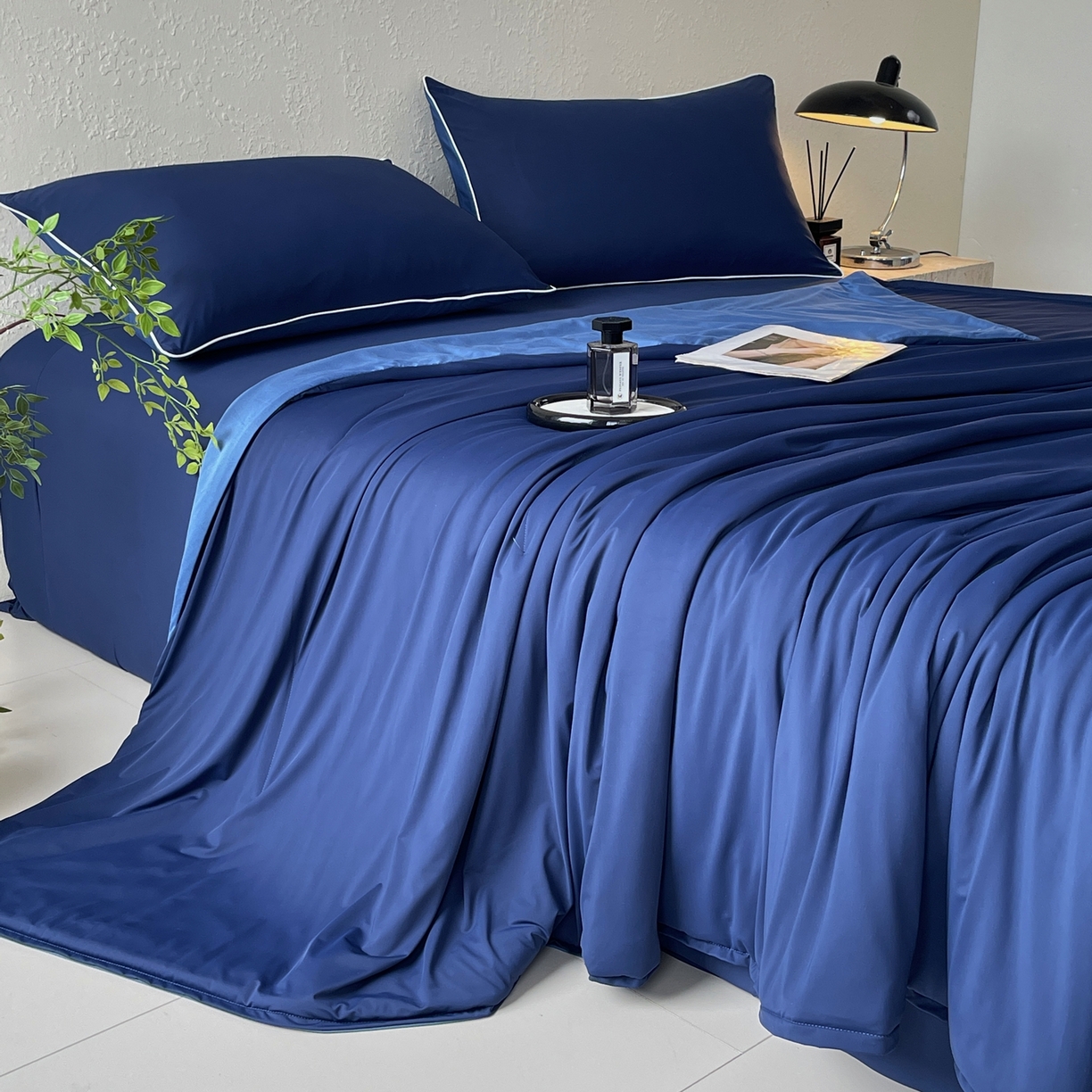 91家纺网 家纺一手货源 找家纺 色鬼布艺高端家居主号 2026新款深睡双面凉感控温被夏被夏凉被空调被现货现发3.0 深睡蓝