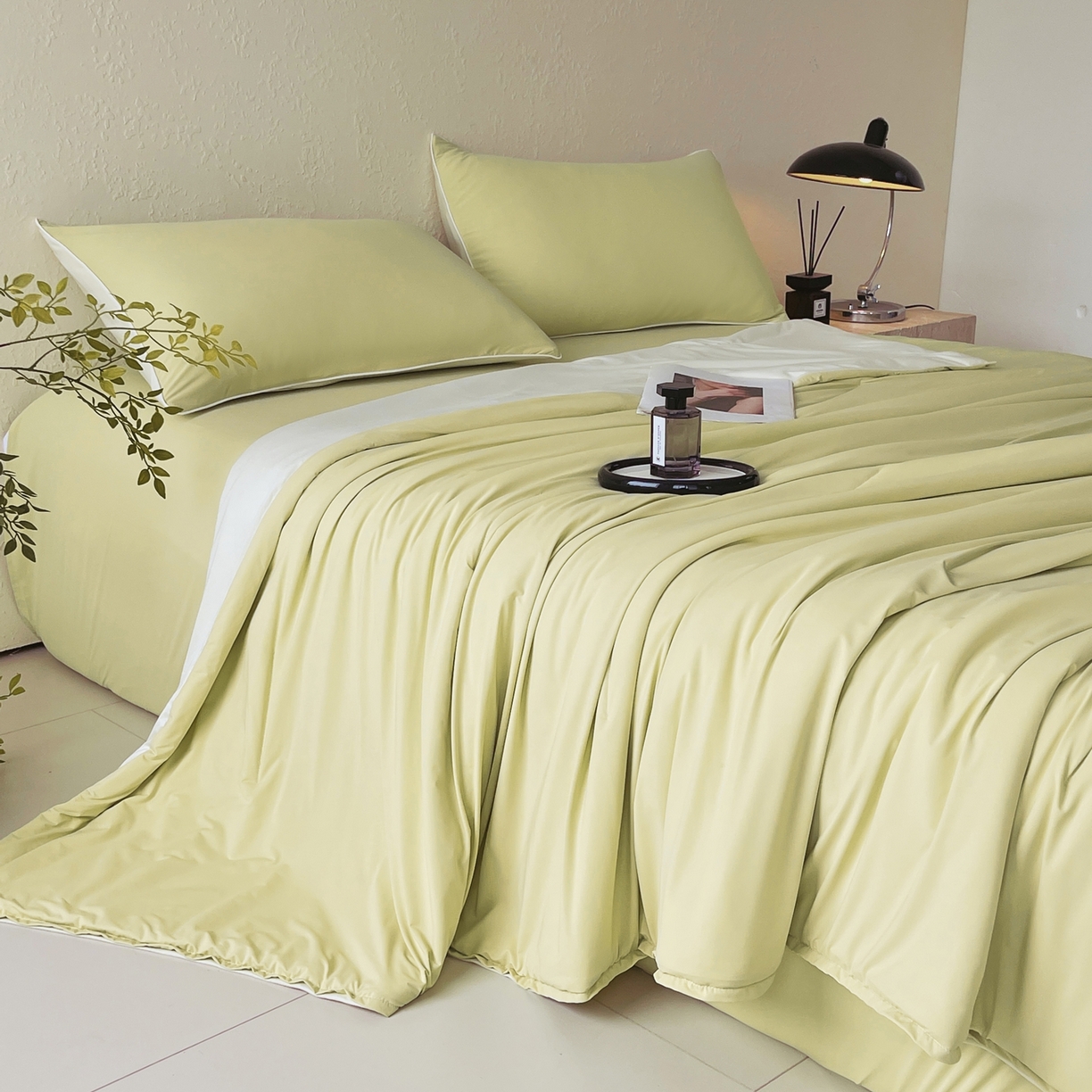 91家纺网 家纺一手货源 找家纺 色鬼布艺高端家居主号 2026新款深睡双面凉感控温被夏被夏凉被空调被现货现发3.0 竹青黄