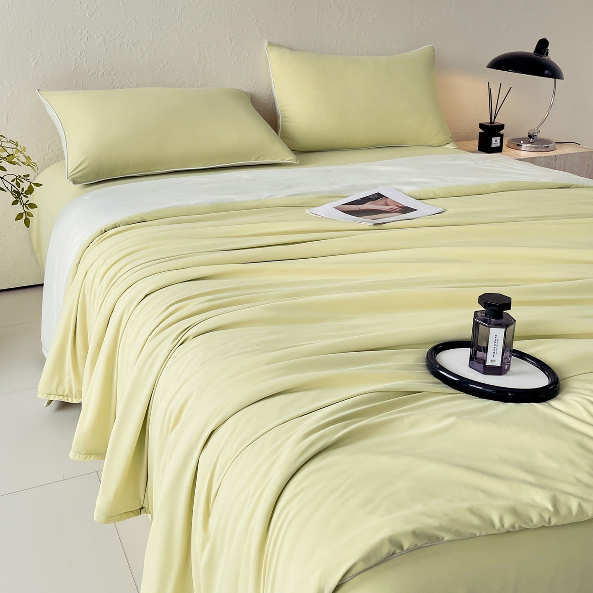 91家纺网 家纺一手货源 找家纺 色鬼布艺高端家居主号 2026新款深睡双面凉感控温被夏被夏凉被空调被现货现发3.0 竹青黄