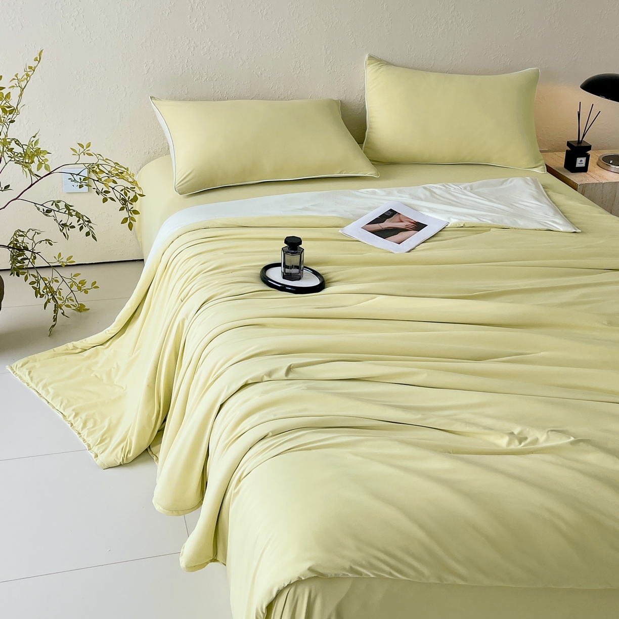 91家纺网 家纺一手货源 找家纺 色鬼布艺高端家居主号 2026新款深睡双面凉感控温被夏被夏凉被空调被现货现发3.0 竹青黄