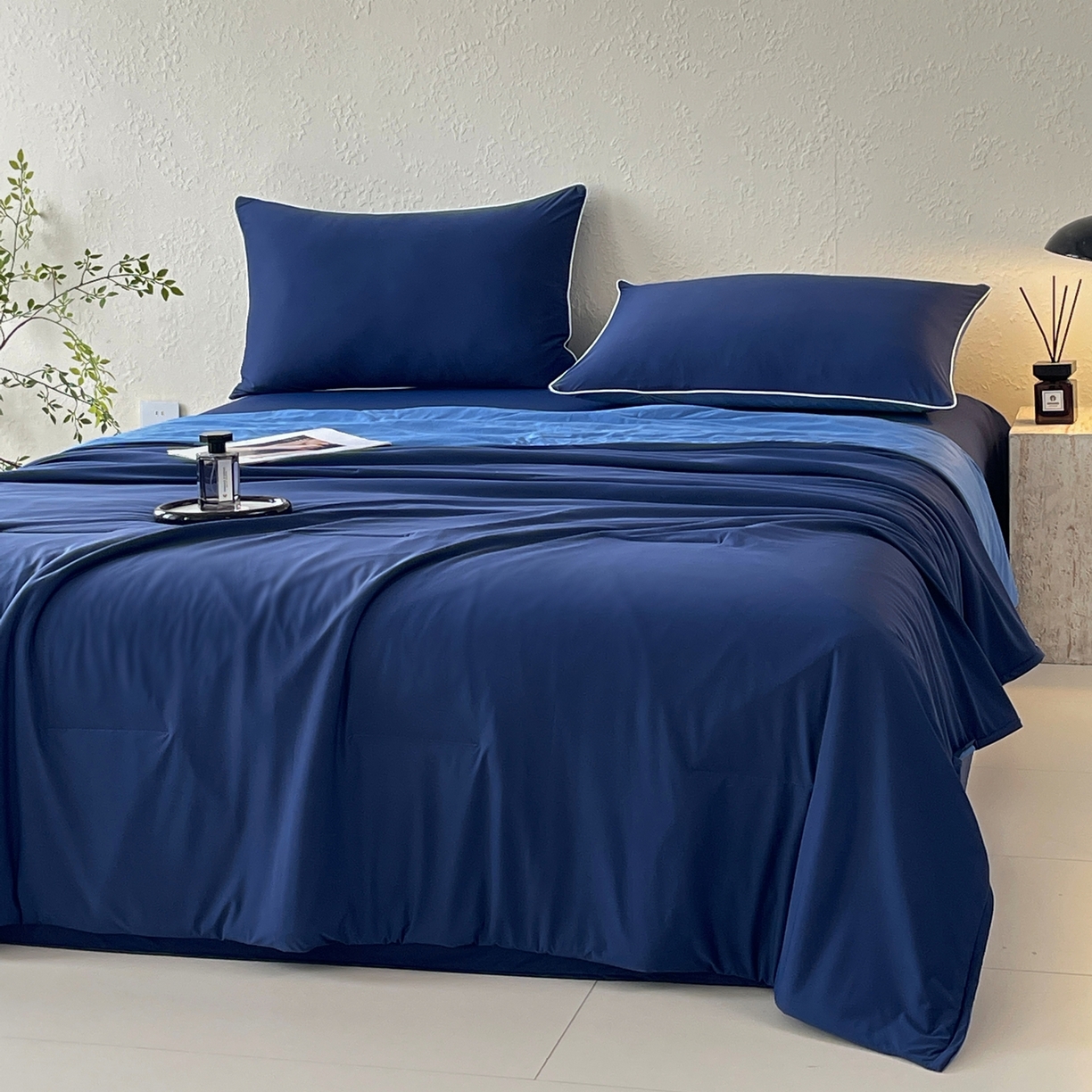 91家纺网 家纺一手货源 找家纺 色鬼布艺高端家居主号 2026新款深睡双面凉感控温被夏被夏凉被空调被现货现发3.0 深睡蓝