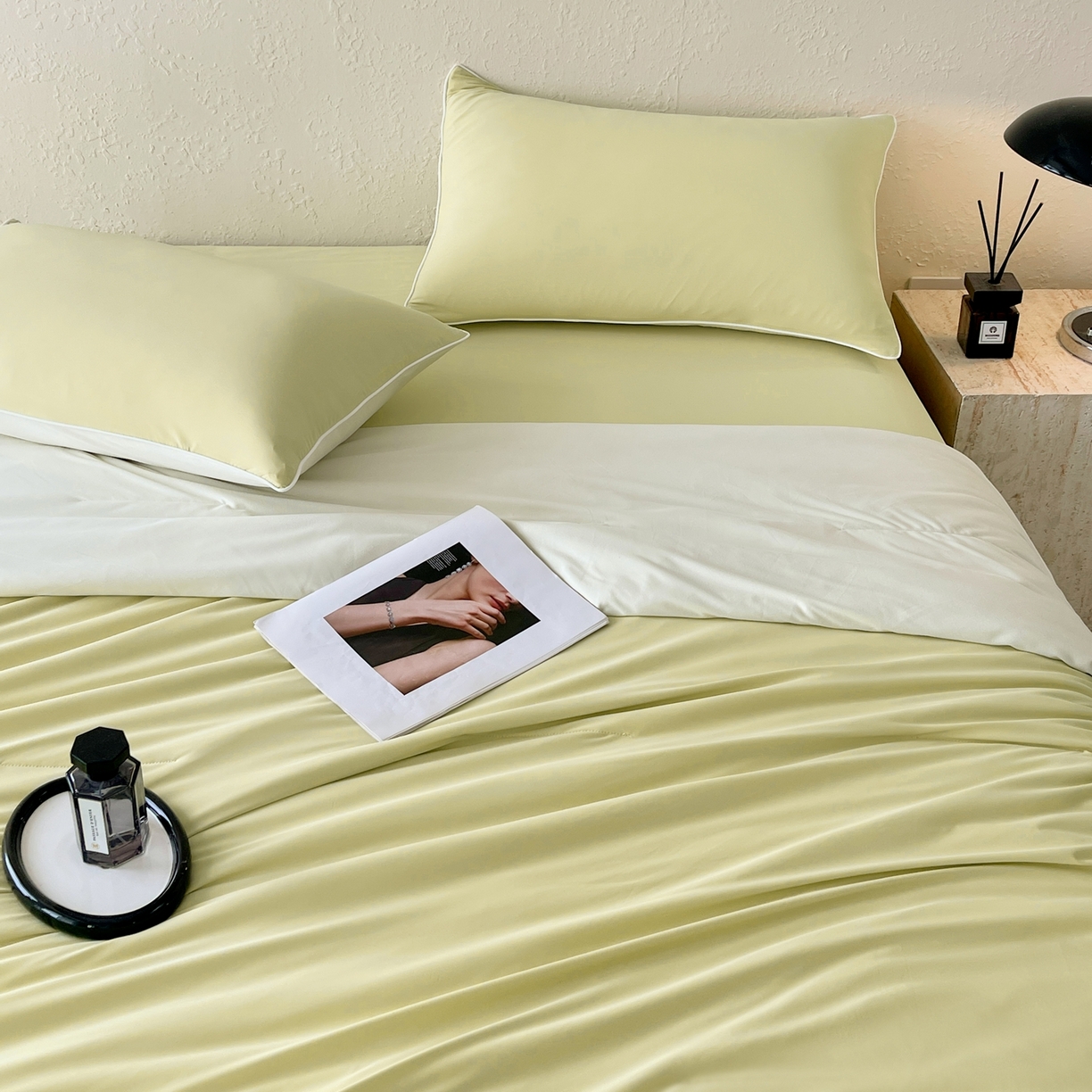 91家纺网 家纺一手货源 找家纺 色鬼布艺高端家居主号 2026新款深睡双面凉感控温被夏被夏凉被空调被现货现发3.0 竹青黄