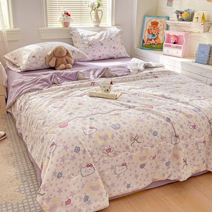 91家纺网 家纺一手货源 找家纺 花伞家居 2026新款皱皱双层纱夏被夏凉被空调被四件套 夏被-星星猫