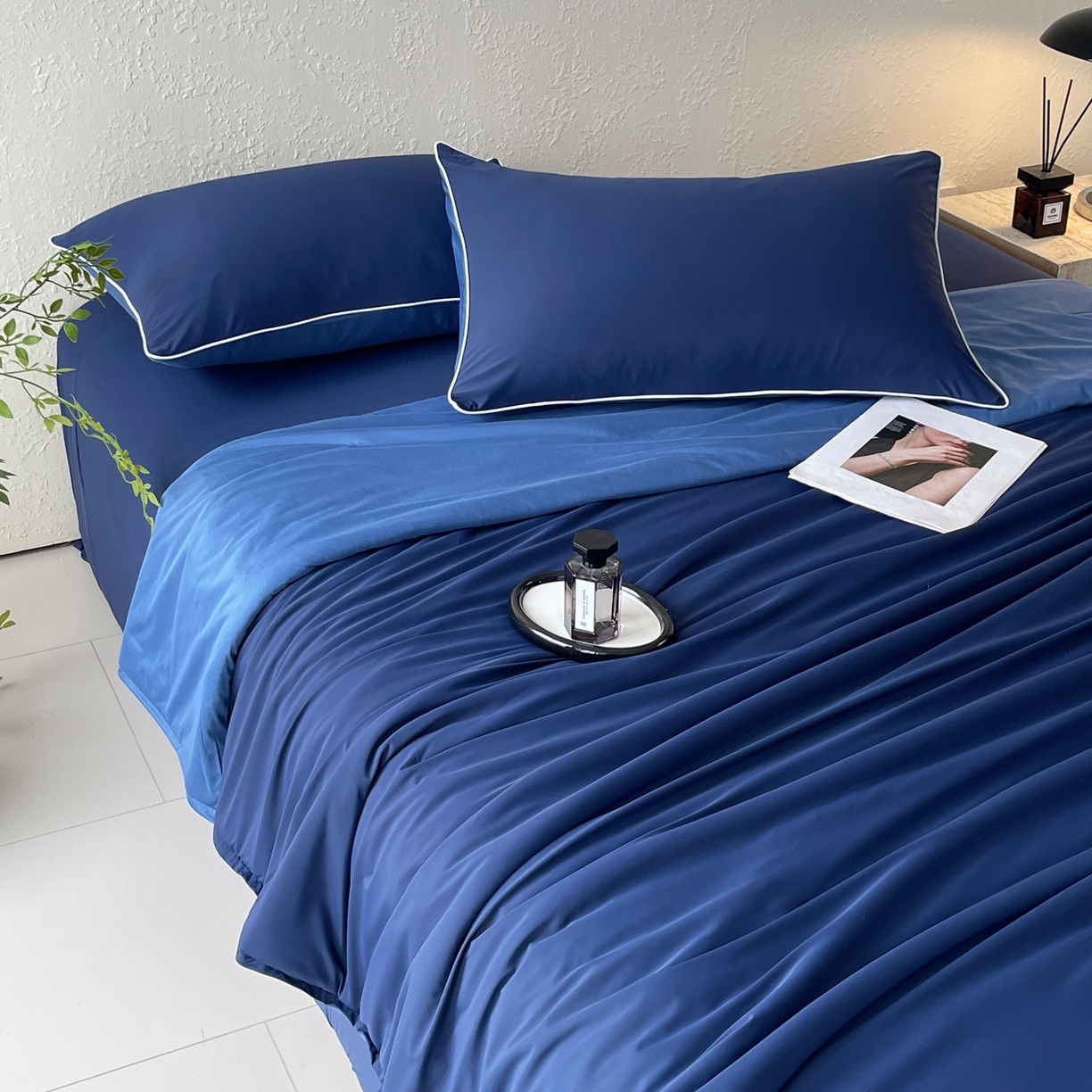 91家纺网 家纺一手货源 找家纺 色鬼布艺高端家居主号 2026新款深睡双面凉感控温被夏被夏凉被空调被现货现发3.0 深睡蓝