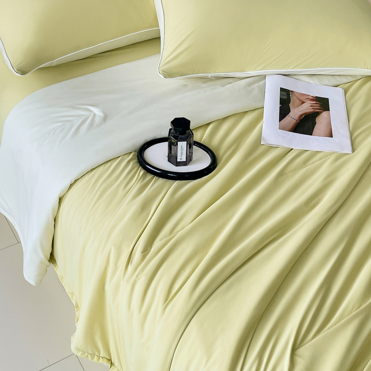 91家纺网 家纺一手货源 找家纺 色鬼布艺高端家居主号 2026新款深睡双面凉感控温被夏被夏凉被空调被现货现发3.0 竹青黄