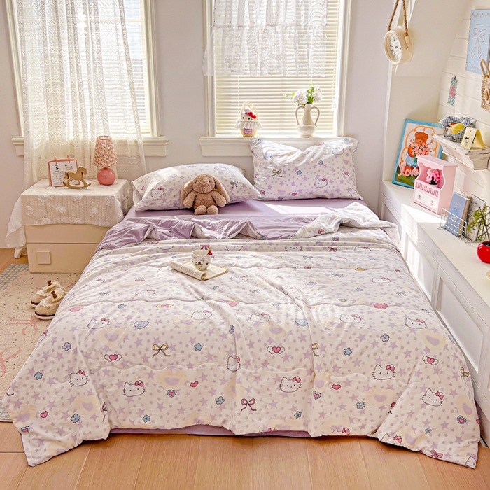 91家纺网 家纺一手货源 找家纺 花伞家居 2026新款皱皱双层纱夏被夏凉被空调被四件套 夏被-星星猫