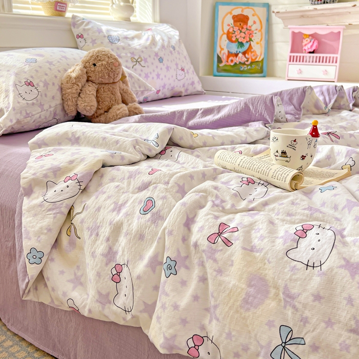 91家纺网 家纺一手货源 找家纺 花伞家居 2026新款皱皱双层纱夏被夏凉被空调被四件套 夏被-星星猫