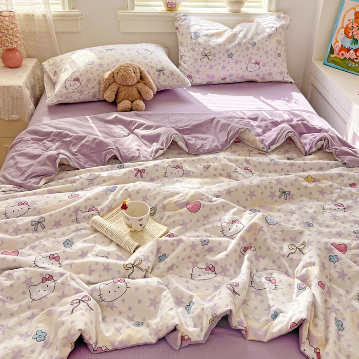 91家纺网 家纺一手货源 找家纺 花伞家居 2026新款皱皱双层纱夏被夏凉被空调被四件套 夏被-星星猫